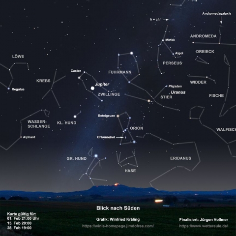 Sternenhimmel Februar 2026